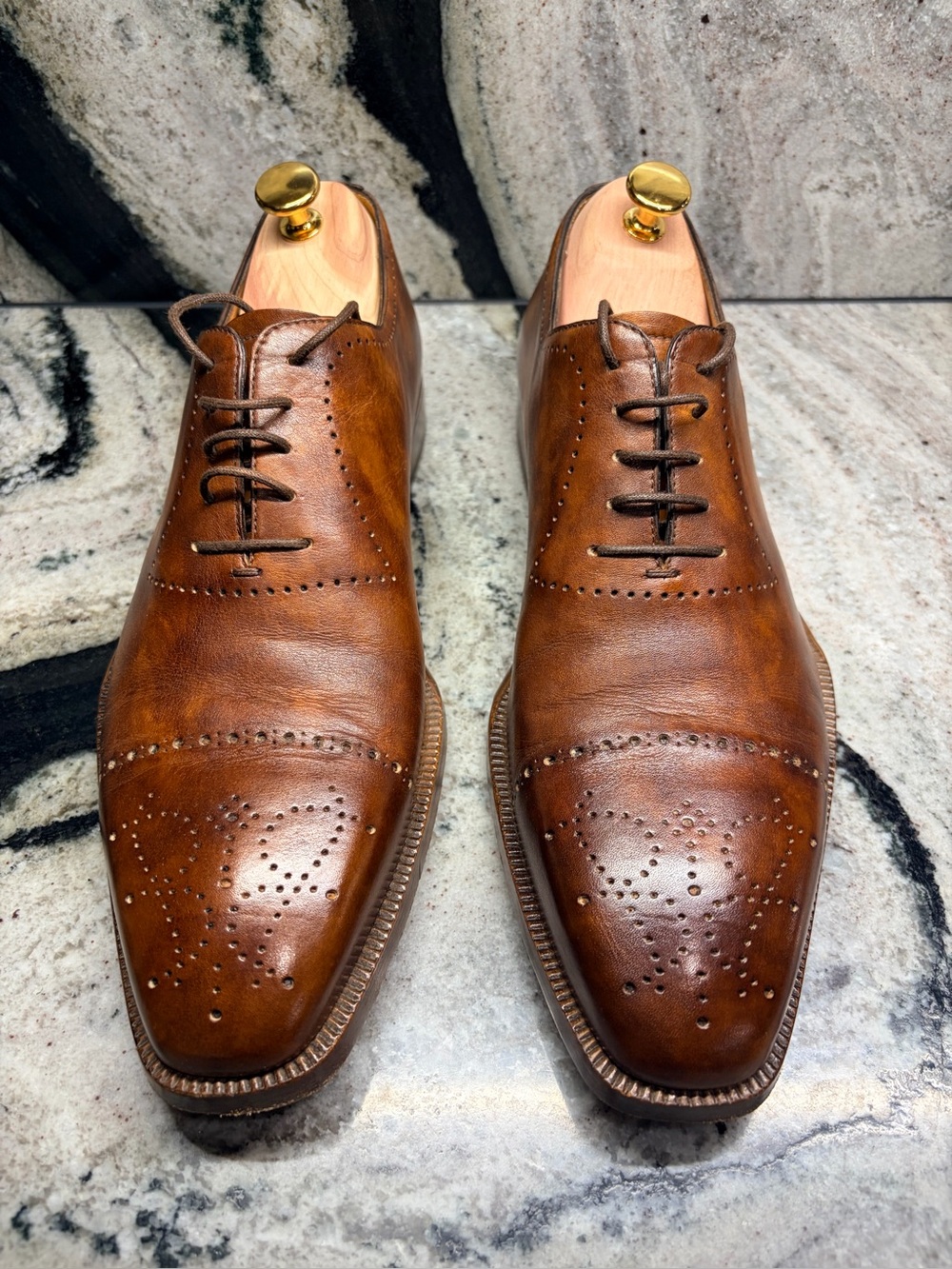 Barrett Cognac Patina Cap Toe Oxford Shoes Made Italy UK 9.5 US 10.5